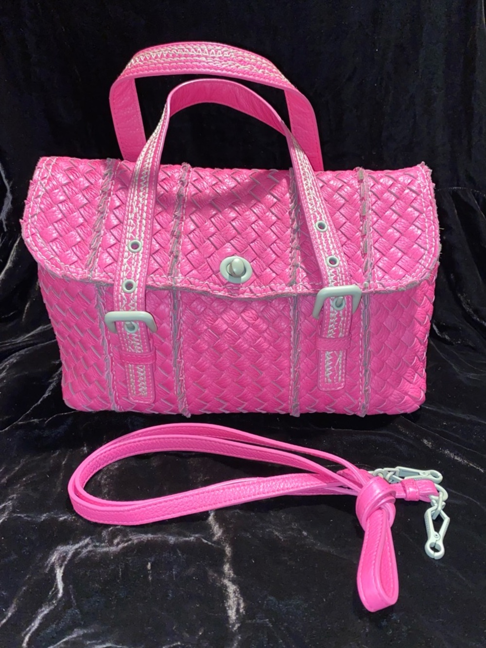 Bottega Veneta Intrecciato Woven Vivo Cervo (deerskin) leather Satchel in Pink